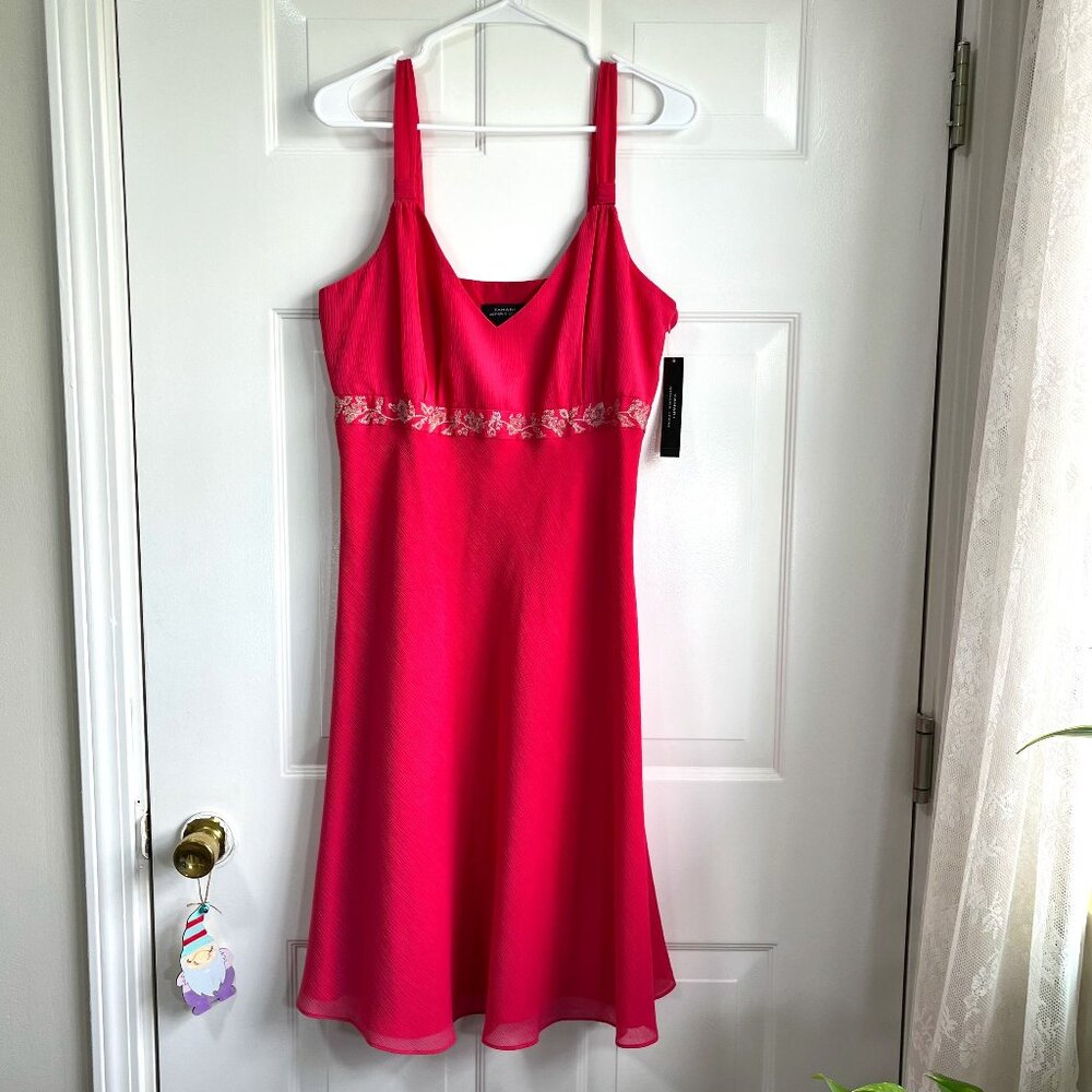 Tahari ASL Pink Empire Waist Pink Cocktail Dress Shiffon and Satin Size 12 NWT
